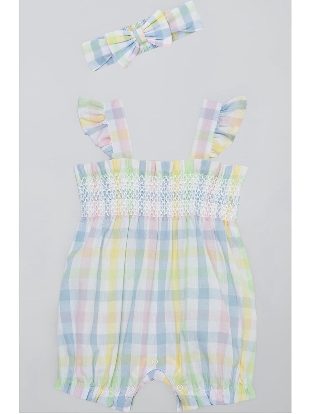 Little Me Woven Bubbles Multi-Color Baby Romper with Headband 9 Months
